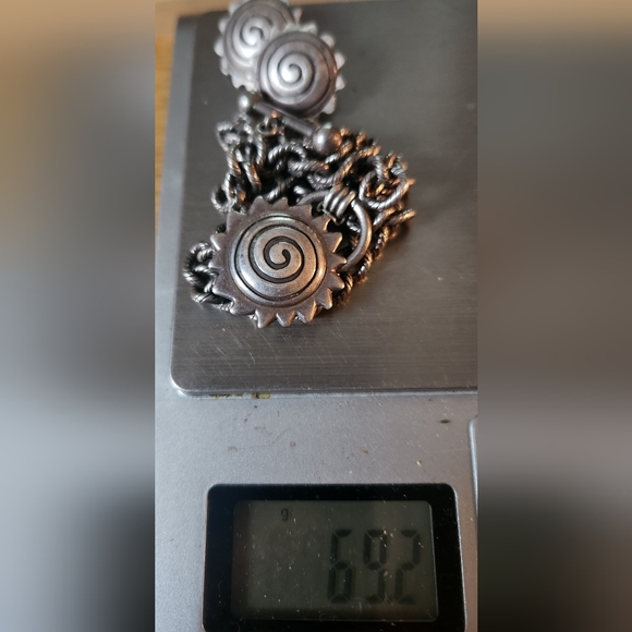 Heavy Navajo Begay Sterling Silver Choker Pendant Necklace Earrings Swirl Sun - Picture 3 of 9